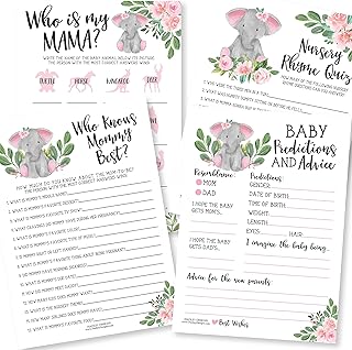 50 juegos de baby shower de elefante rosa para niñas, 4 juegos de doble cara, Who Knows Mommy Best Baby Shower, juego de n...