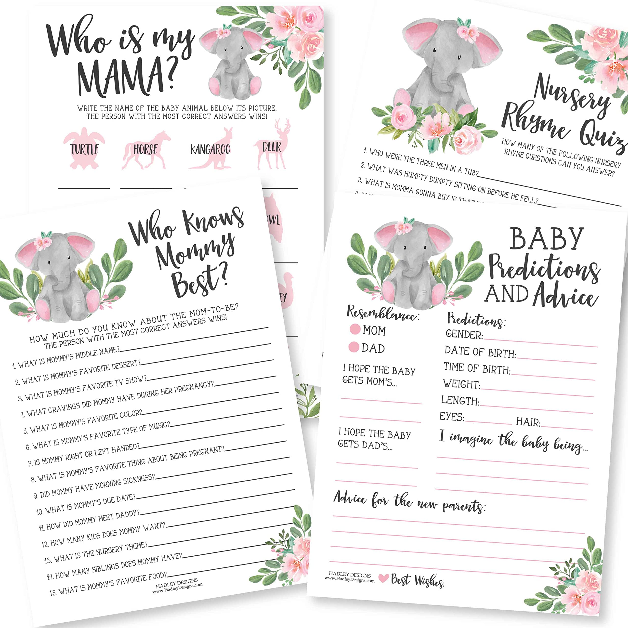 Buy 50 Pink Elephant Baby Shower Games For Girls 4 Games Double Sided