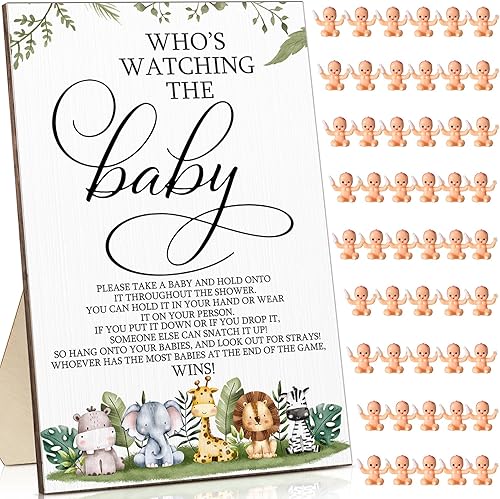 Miniatura 1 de Juego de 51 piezas de juguetes geniales para baby shower con texto en inglés "Who's Watching The Baby", juegos de regalo de madera para bebé,