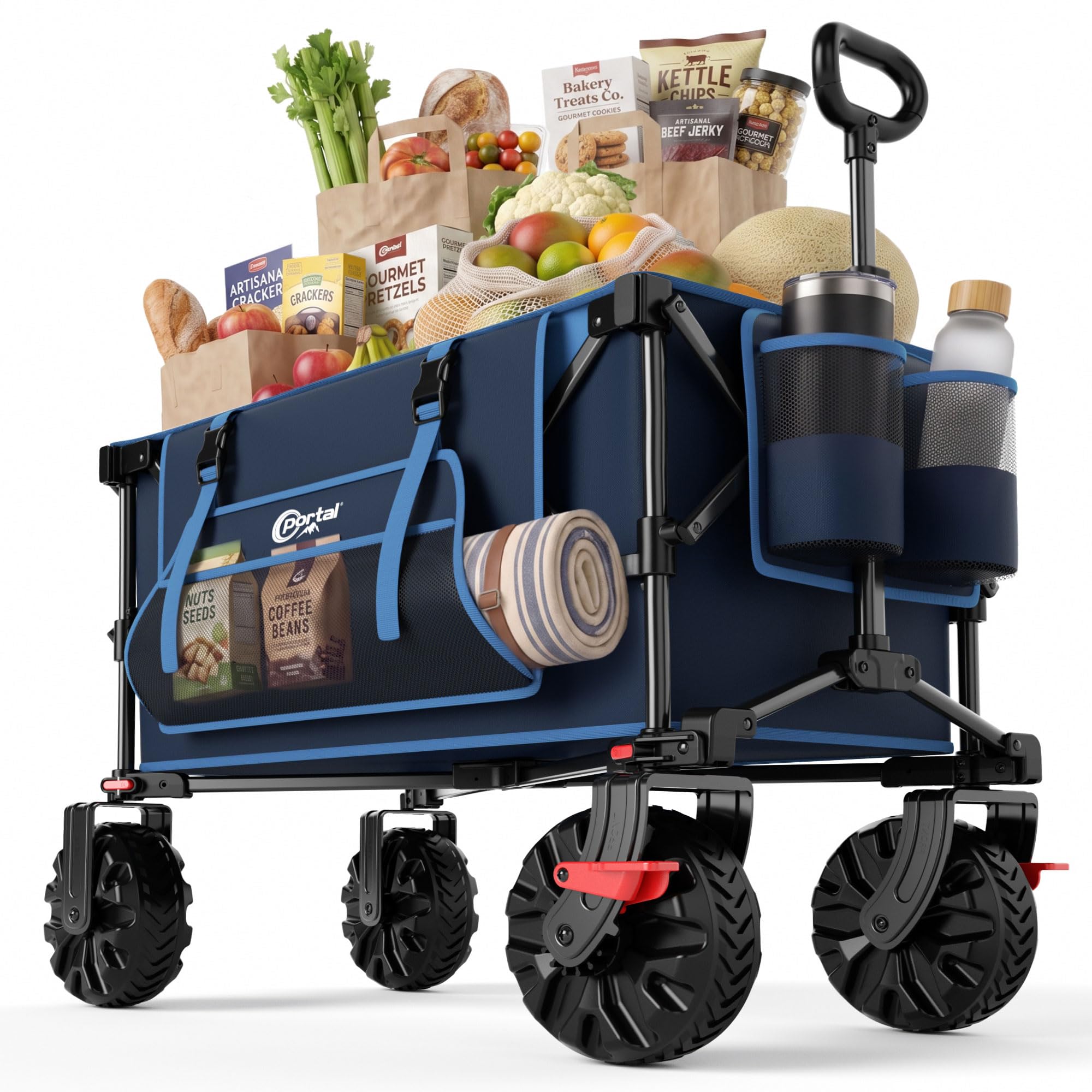 Portal Wózek składany, 250 l, 150 kg, z dużymi oponami | Wózek ręczny z uchwytem na napoje, wózek transportowy na wszystkie tereny, składany wózek do ogrodu, na kemping, festiwal