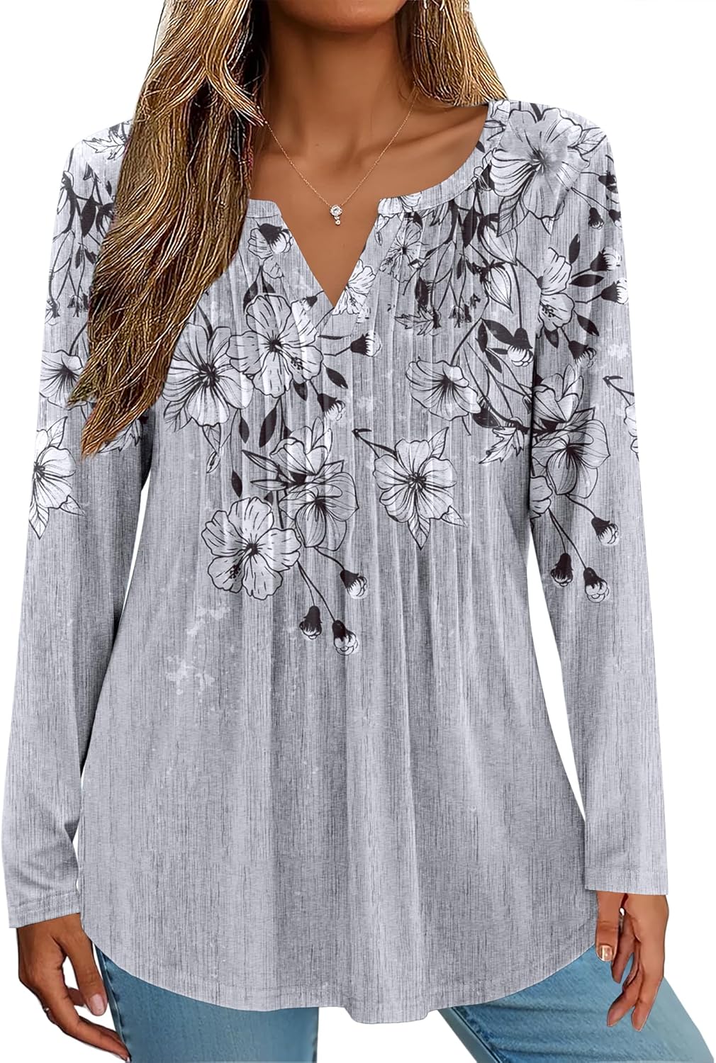 Zeagoo Womens Long Sleeve Tops 2026 V Neck Pleated Shirts Dressy Casual Tunic Blouses Loose Fit Fall Fashion Clothes - Image 4