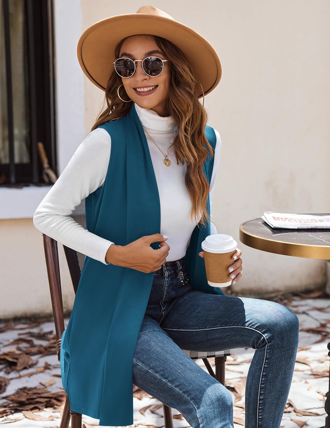 Beyove Womens Long Vests Sleeveless Draped Lightweight Open Front Cardigan Layering Vest with Side Pockets - Image 3