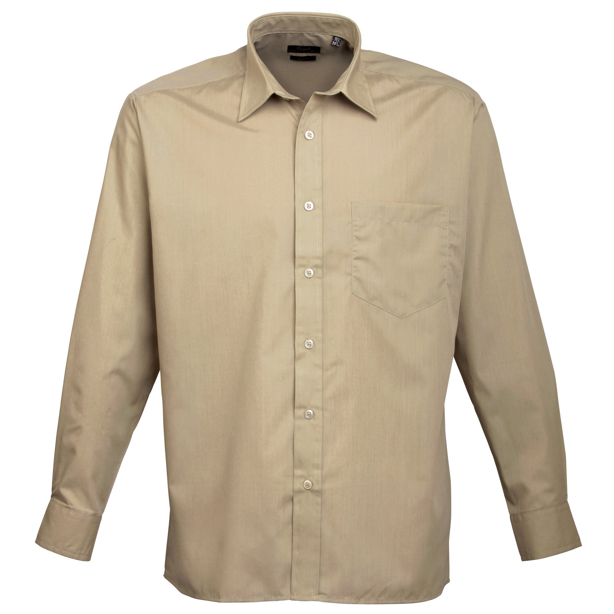 Premier Mens Poplin Long-Sleeved Formal Shirt (16.5) (Khaki)