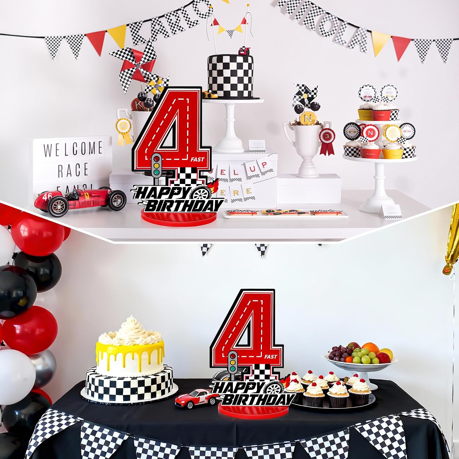 4th Birthday Number Sign Centerpiece, Race Car Birthday Party Decorations image 4