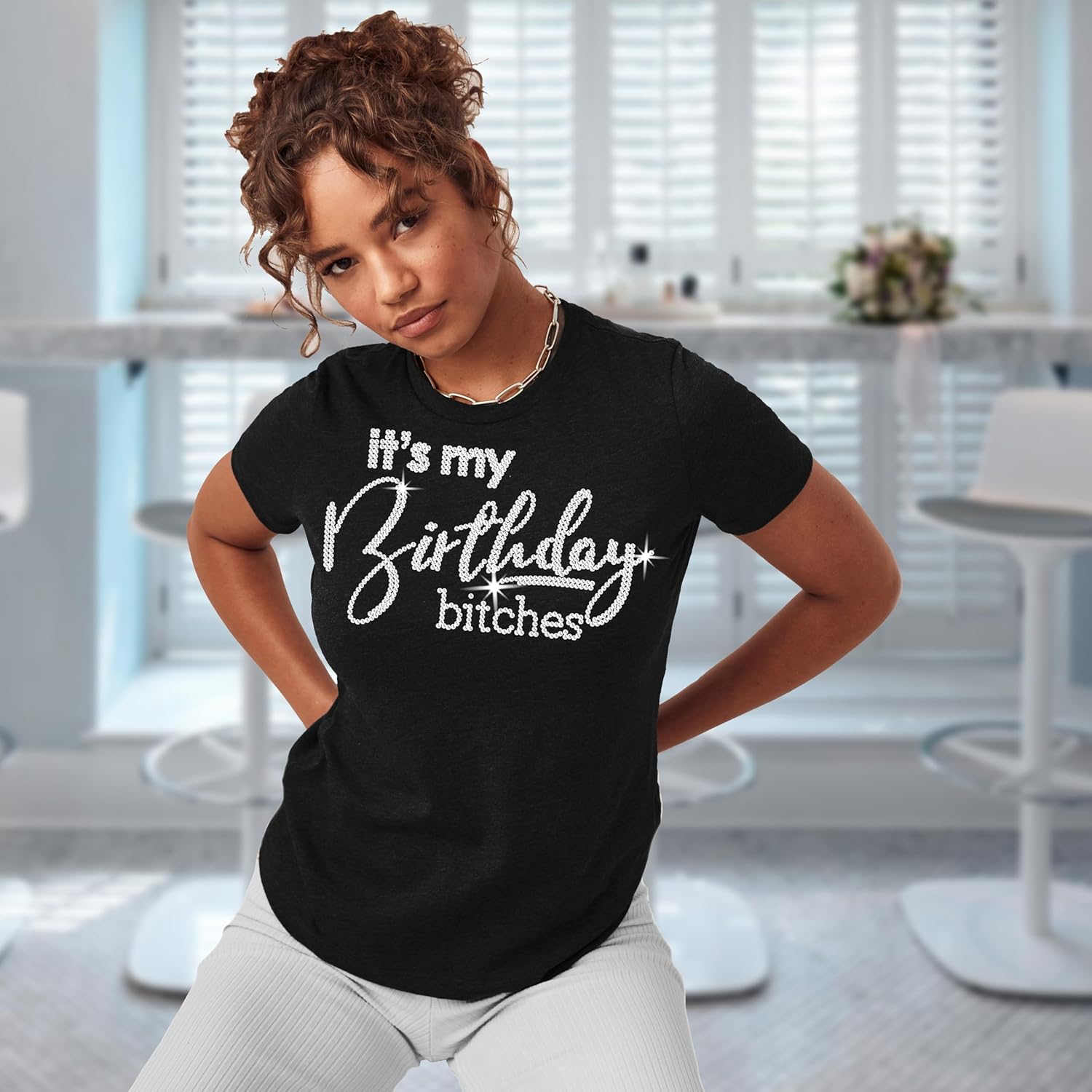 Its My Birthday Shirts for Women - Real Crystal Rhinestone Birthday Squad Tees - Womens Party Outfits - Image 3