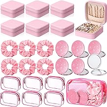 24 Pcs Spa Party Favor 6 Jewelry Boxes 6 Scrunchies 6 Glitter Mirrors 6 Bag Gift for Wedding Bridal Bachelorette Party (Pink)