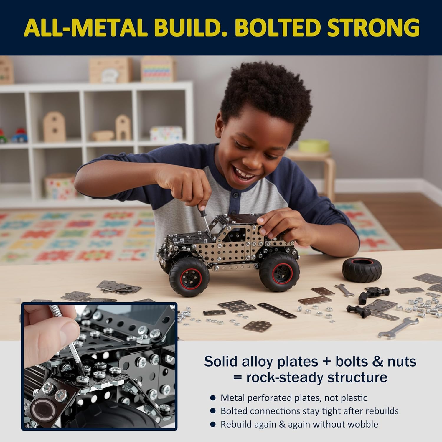 Metal Building Toys for Boys & Girls 8-12 Years Old, 496 Pcs Off-Road Vehicle Model Truck Kits, STEM Engineering Construction Set, Monster Car Educational Gift for Kids Ages 8 9 10+