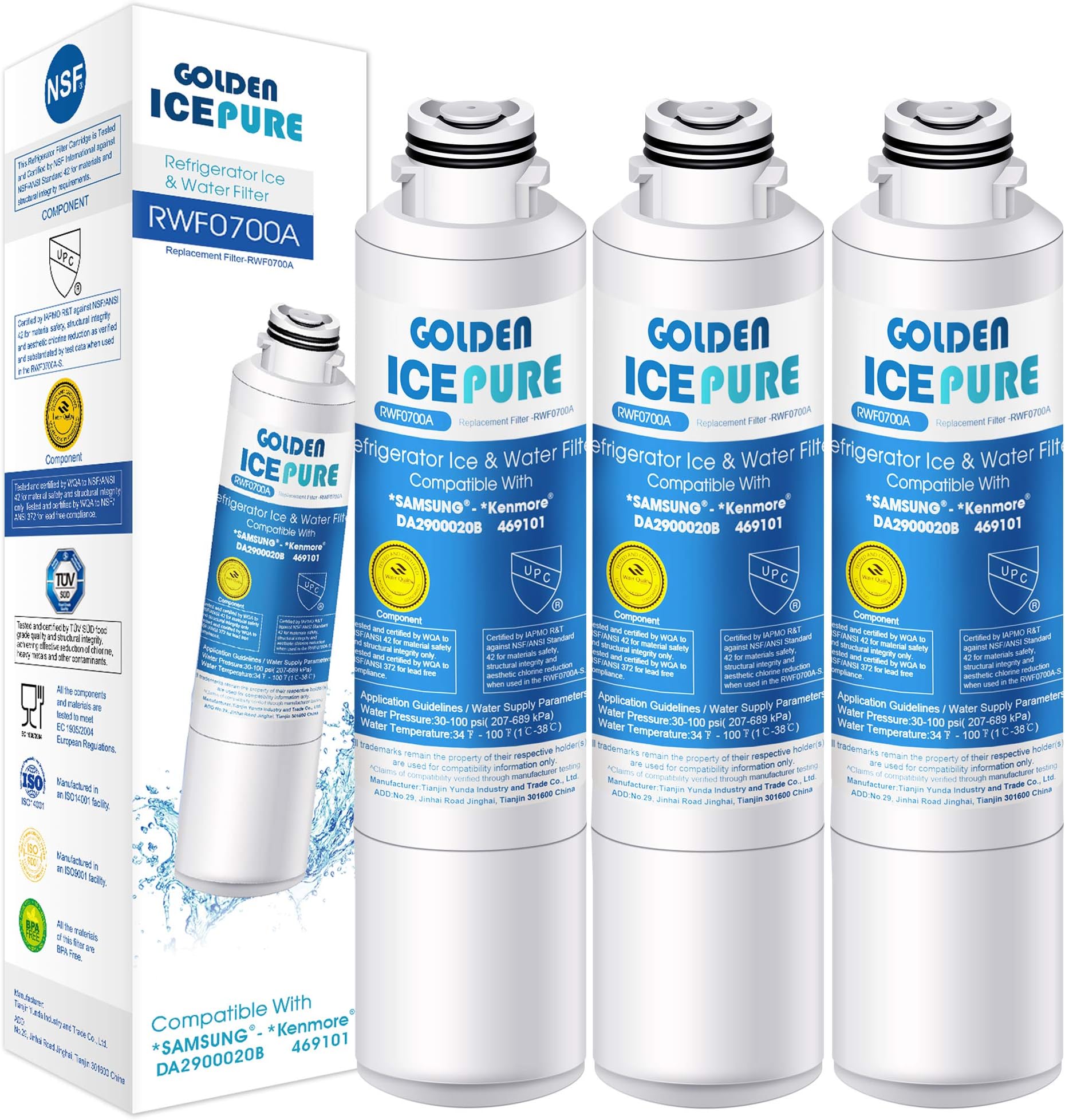 Golden icepure DA29-00020B Refrigerator Water Filter Replacement for Samsung DA29-00020B, DA29-00020A, HAF-CIN/EXP, 46-9101 White