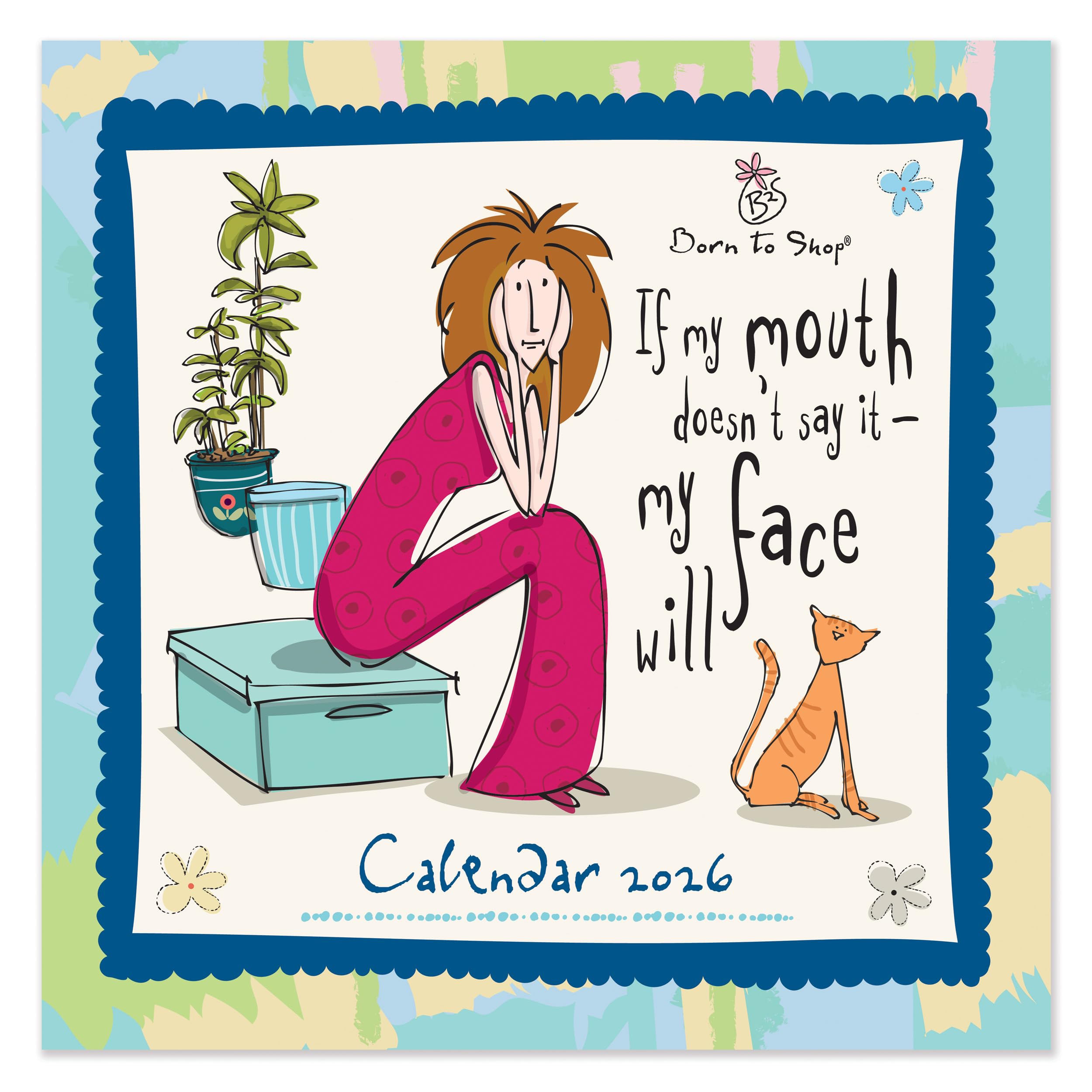 Born to Shop Calendar 2026, Wall Calendars, Month To View, Humour, Gift, Multicolour, 30.5 x 30.5 x 0.5cm