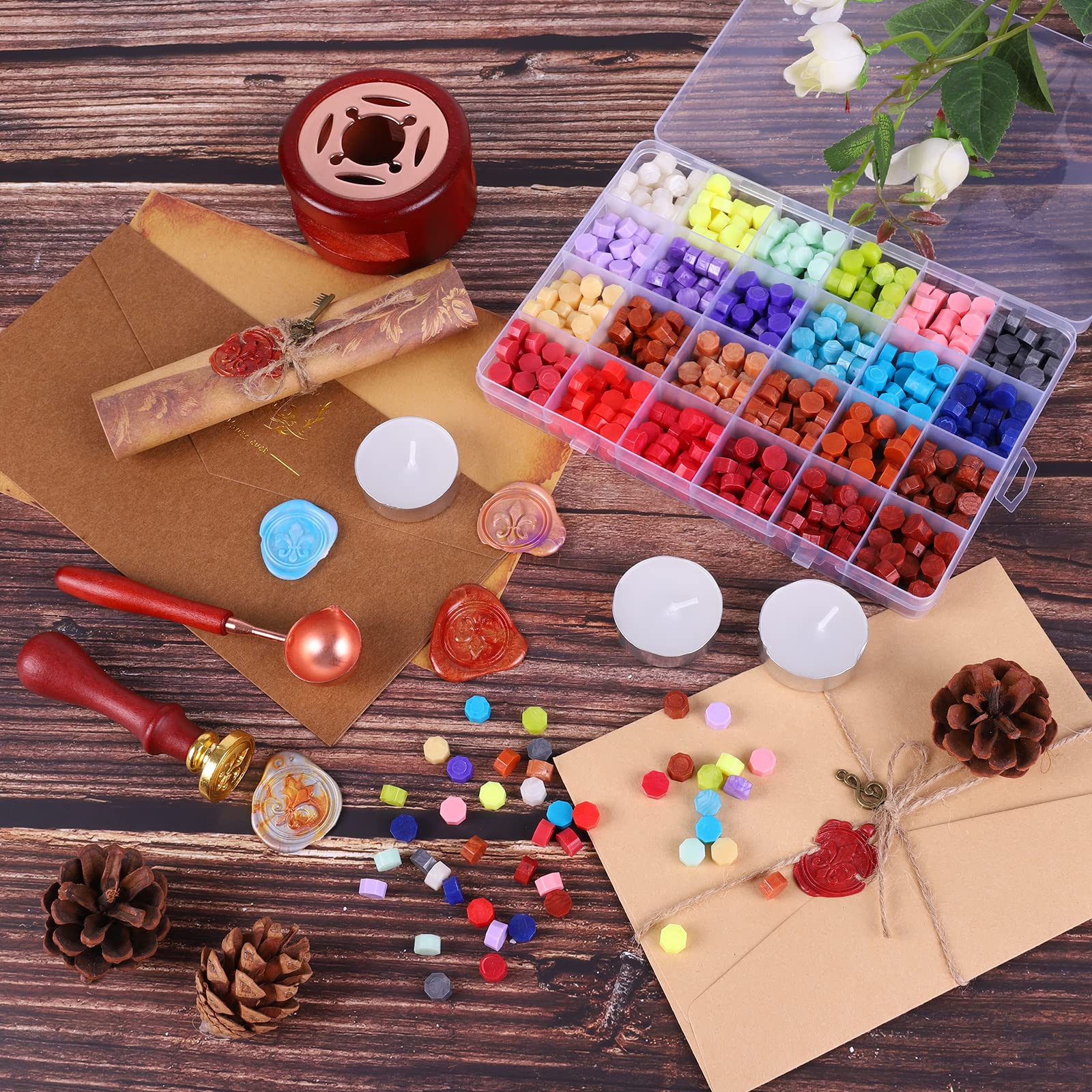 Kit Ceralacca 24 Colori Rihsay - 620 Pezzi Con Timbro, Scaldacera E Cucchiaio Per Sigilli - Foto 3