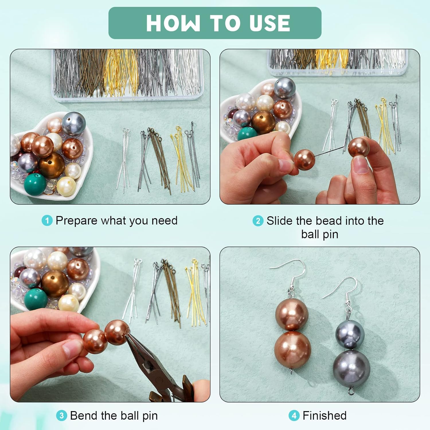 500 Pieces Eye Pins 50 mm Jewelry Making Pin Heads Eye Jewelry Head Pins for Jewelry Making DIY Ball Head Pins for Craft Earring Bracelet Jewelry Making Accessories Supplies (Mixed Colored) : Arts, Crafts & Sewing