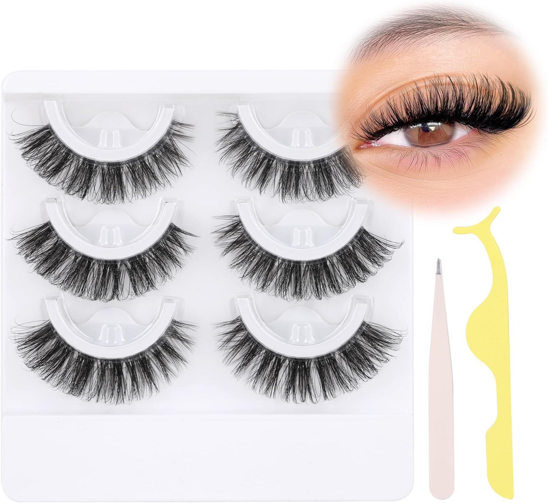 Mavphnee Self Adhesive Lashes Cat Eye Lash Wispy Eyelashes Natural Look D Curl Self Adhesive Eyelashes No Glue Fluffy False Lashes with Tweezers and Applicator