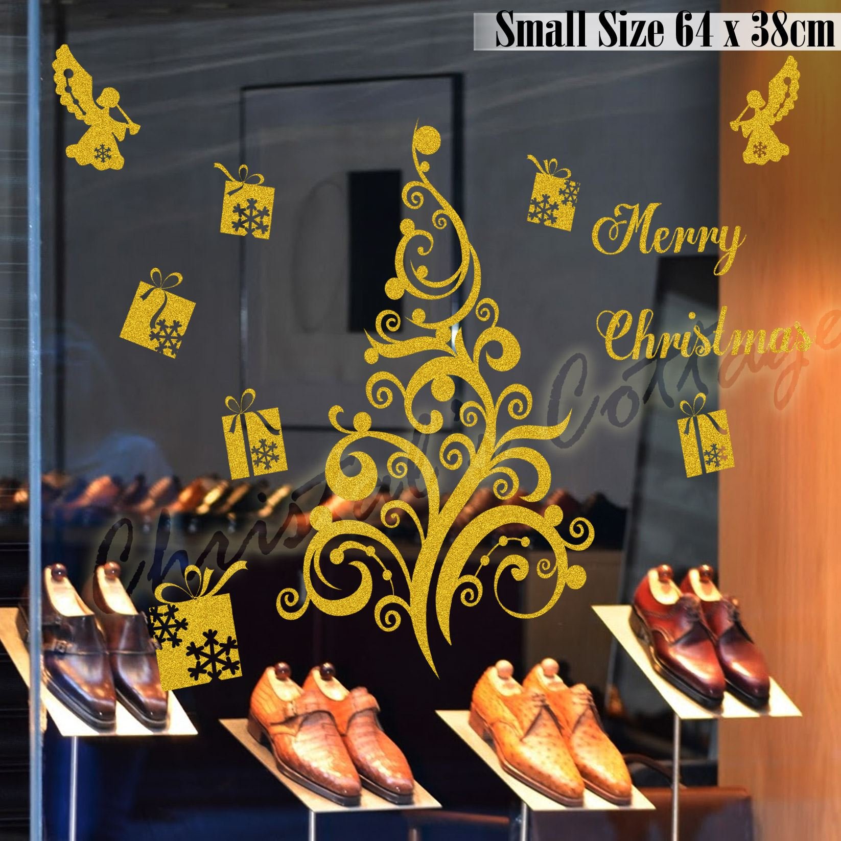 Sapin de Noël décoration murale stickers vitrine cadeaux anges