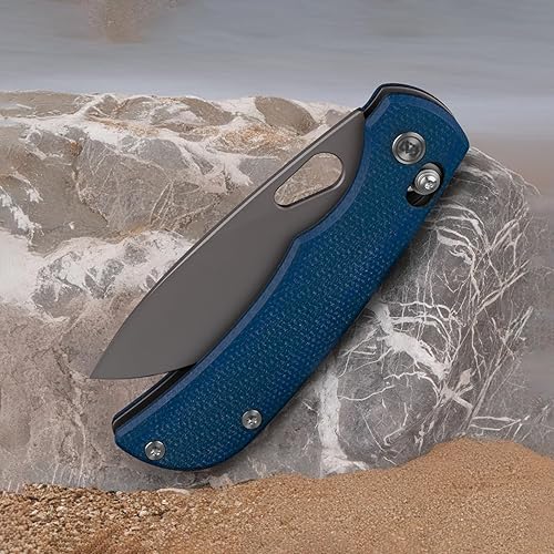 Miniatura 3 de M Miguron Moyarl Cuchillo plegable 3.25 pulgadas gris oscuro PVD 14c28n hoja azul mango micarta con clip de bolsillo de titanio cuchillo de bolsillo