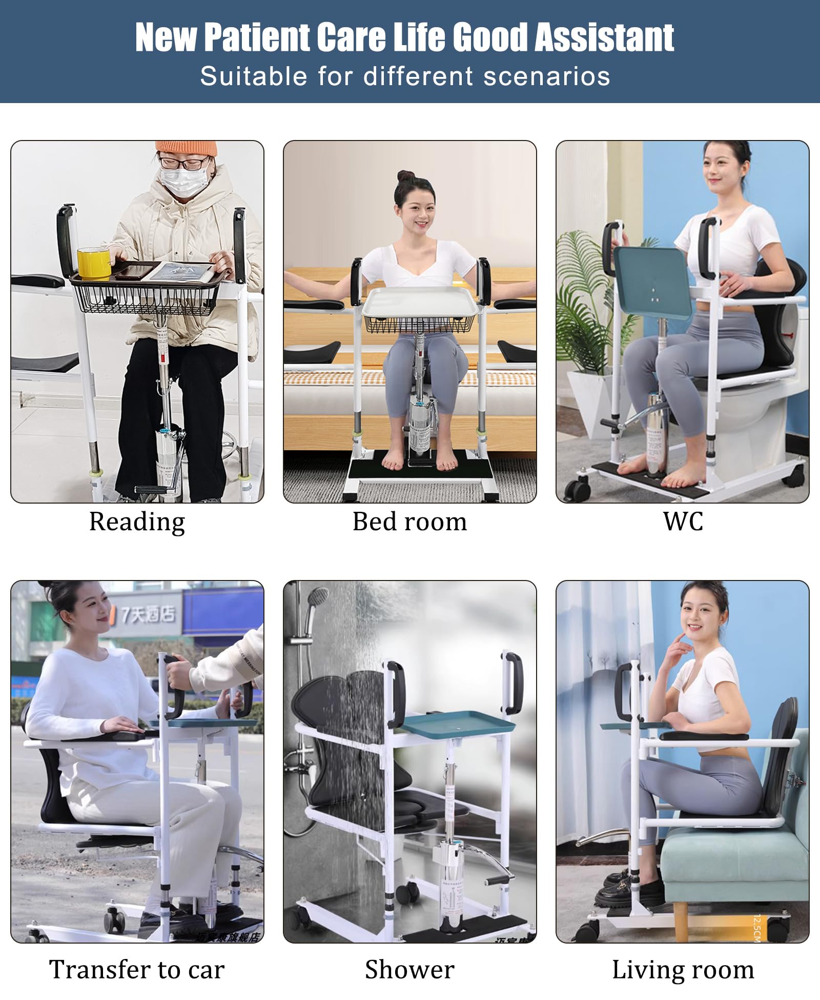 Grúa Hidráulica para Pacientes, Silla Elevadora de Traslado 5 en 1 para el Hogar, Altura Ajustable con Asiento Abatible a 180°, Silla Elevadora de Traslado para Personas Mayores