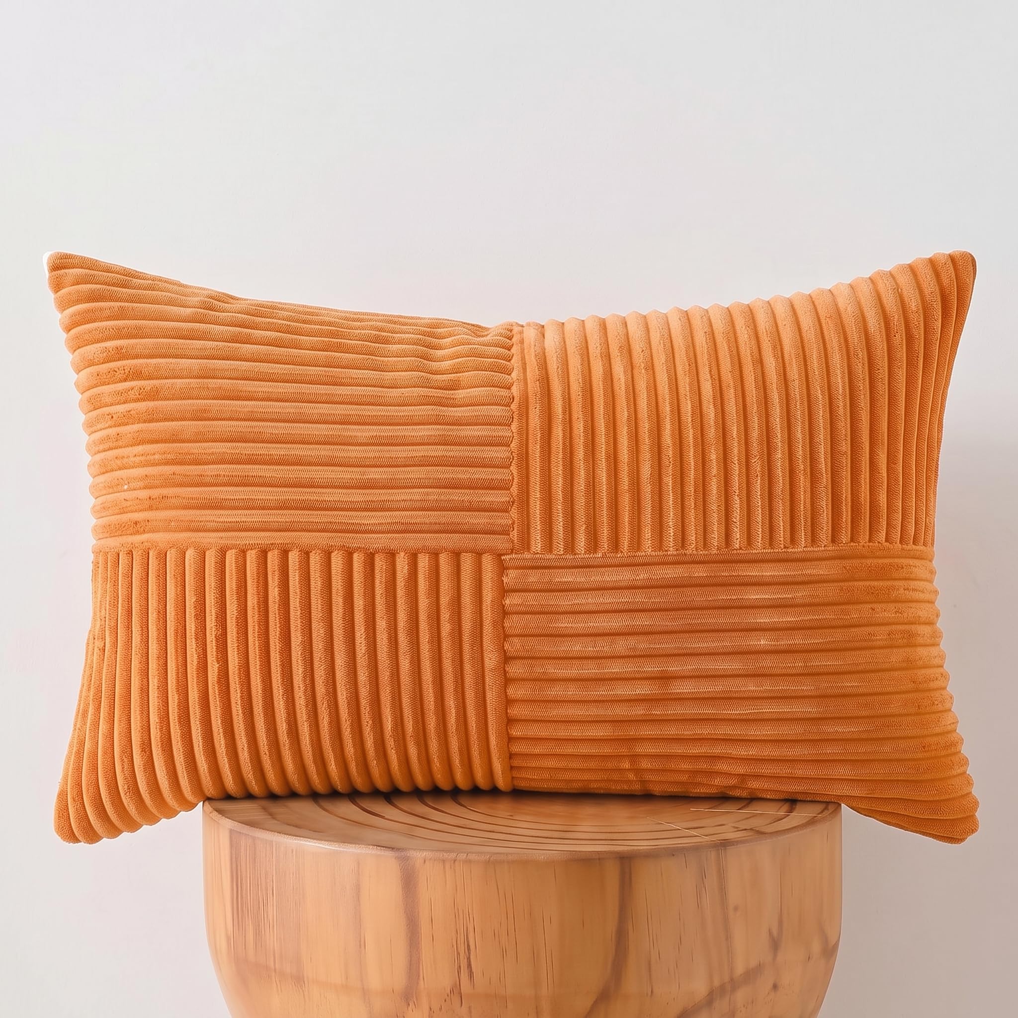 FDTERN Orange Long Lumbar Decorative Throw Pillow Covers 16x24 Inch for Couch Bed Sofa, Rustic Farmhouse Boho Home Decor, Soft Striped Corduroy Rectangle Accent Cushion Covers 40x60 cm — image 1
