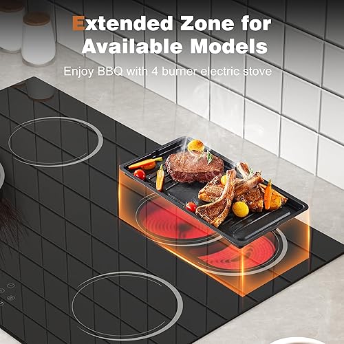 Miniatura 2 de Estufa eléctrica de 30 pulgadas, 4 quemadores, con zona ovalada doble, estufa eléctrica radiante integrada de 6600 W, indicador de superficie