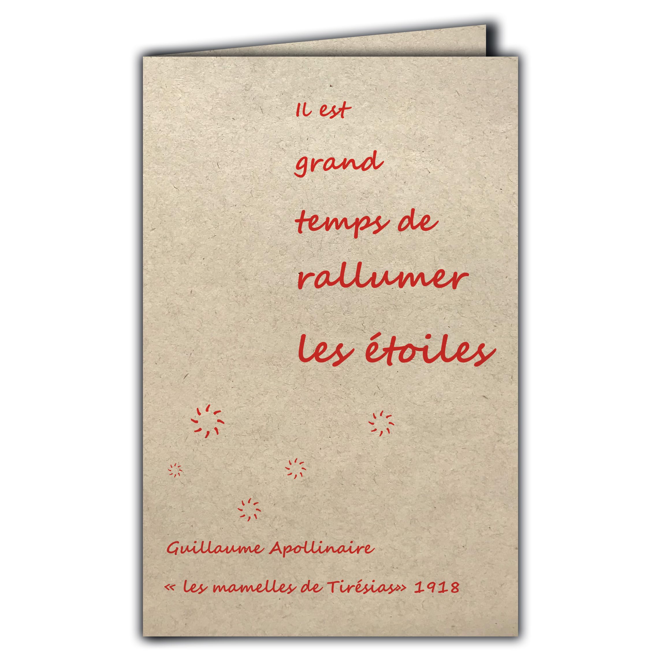 CIT-1003 Quote Card on Natural Fibre Paper with Envelope It is high time to rekindle the stars Guillaume Apollinaire - Made in France on paper from sustainably managed forests