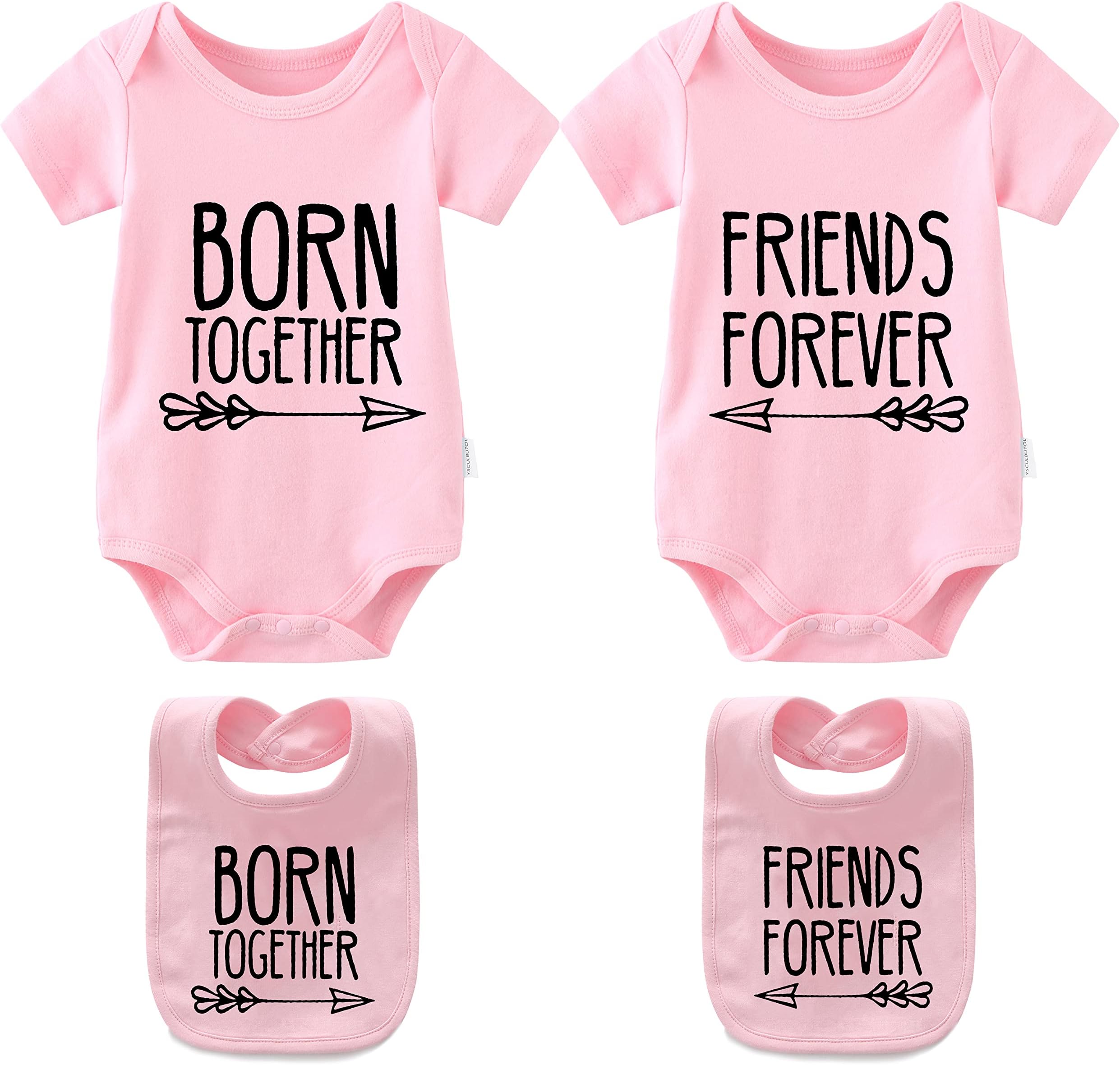 Baby Twins Bodysuits Best Friends Forever Baby Clothes Set with Bibs Girl Outfit with hat