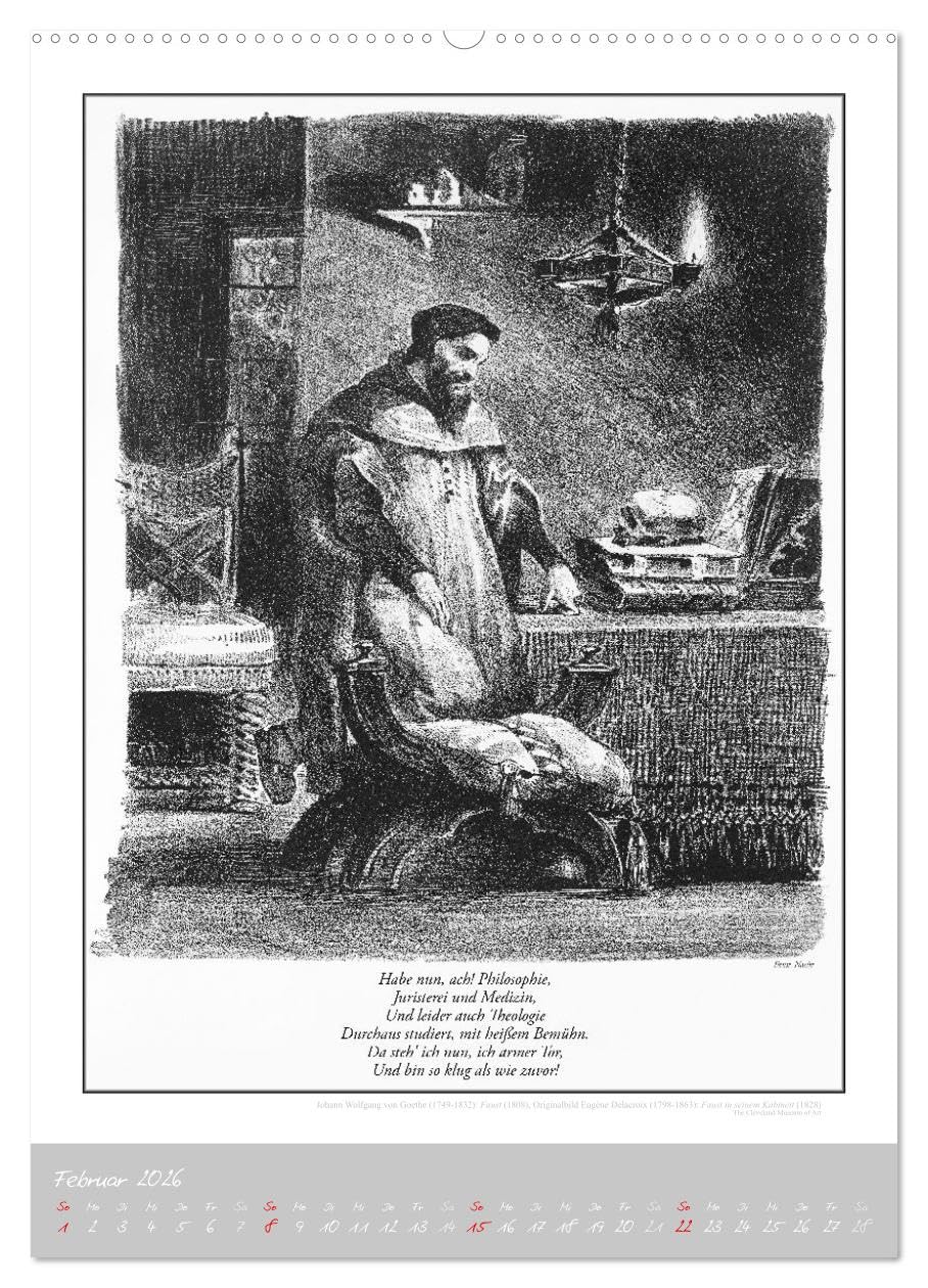 Faust - Weltliteraturkalender (hochwertiger Premium Wandkalender 2026 DIN A2 hoch), Kunstdruck in Hochglanz: Goethe. Literaturkalender von E. Delacroix. (CALVENDO Kunst)
