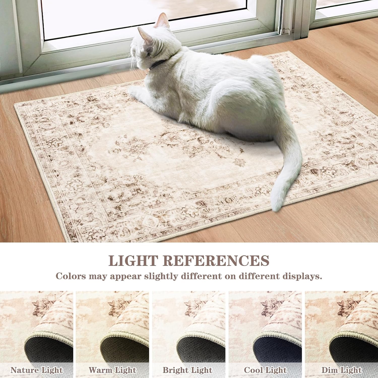 Area Rug 5x7, Washable Rug for Living Room, Large Area Rugs for Bedroom, Vintage Rug 5x7 for Dining Room, Non Slip Soft Low Pile Indoor Carpet for Kitchen, Nursery, Office, Farmhouse, Beige