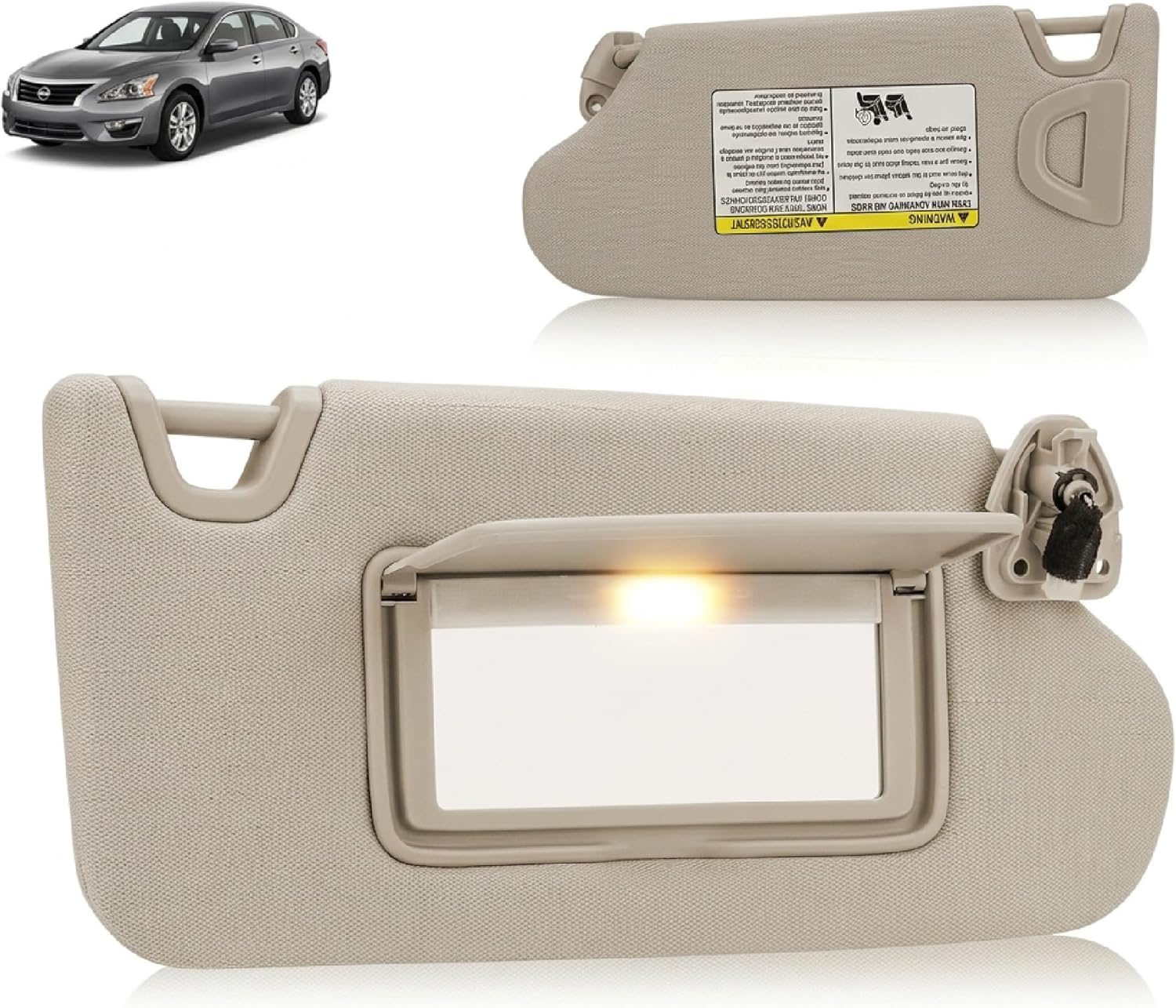 Right Passenger Side Sun Visor Beige with Light Without Sunroof Compatible with Nissan Altima 2013 2014 2015 2016 2017 2018 Replaces # 96400-3TA2A