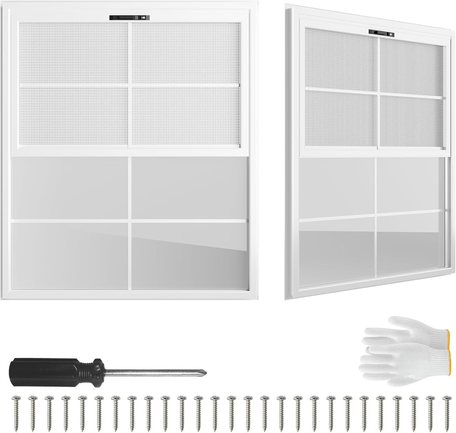 2 Pack 24" x 27"Shed Window, with Plastic Glass and Fiberglass Screen for Shed, Chicken Coop, Playhouse, Household, Garage SW-24*27in