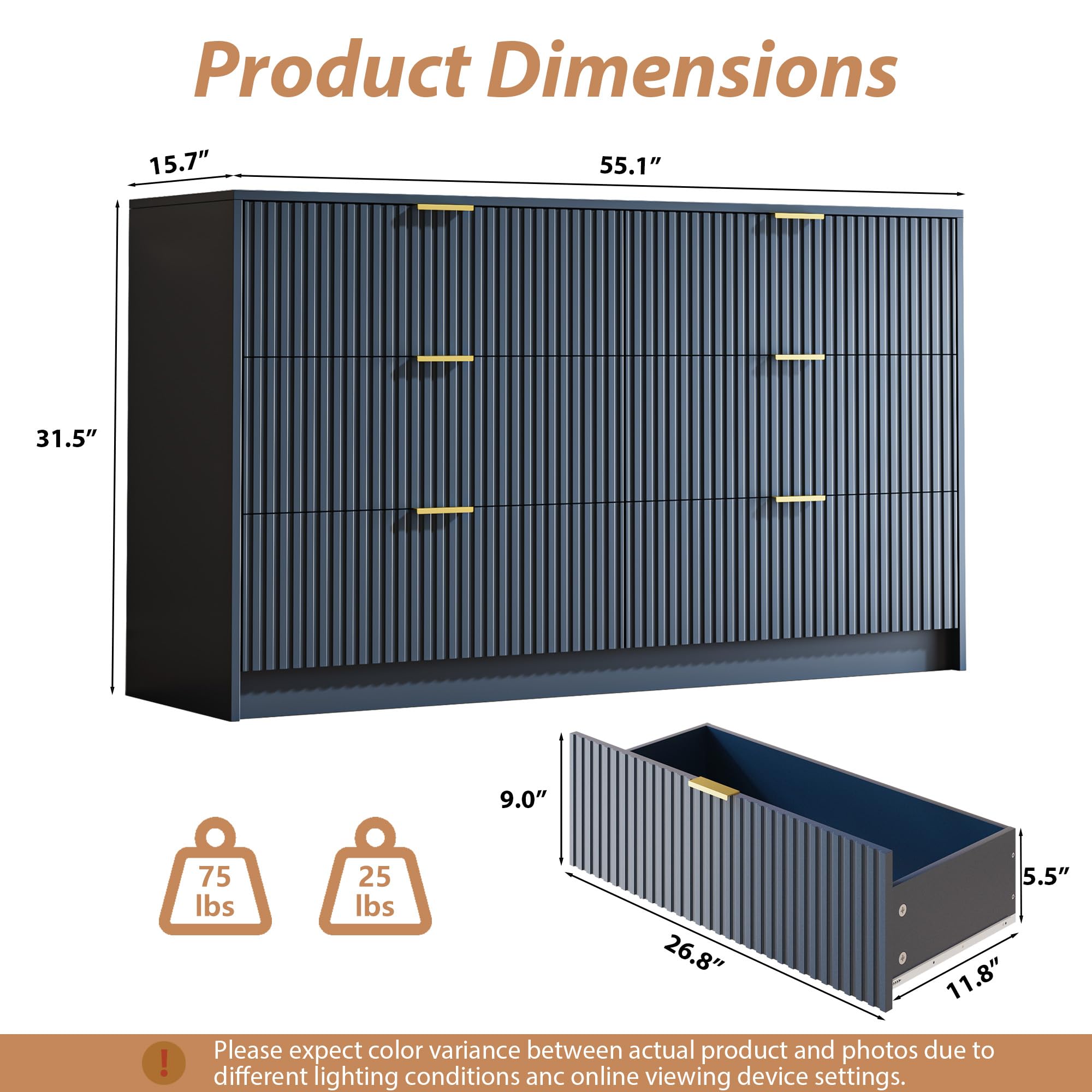 Amazon.com: MAISONARIA 6 Drawer Dresser for Bedroom, 55