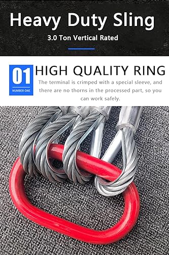 Miniatura 9 de Cuerda de alambre de 4 patas de 12 pulgadas x 5 pies, 6610 libras, 3.0 toneladas, capacidad nominal vertical, 4 patas con ganchos de cabestrillo,