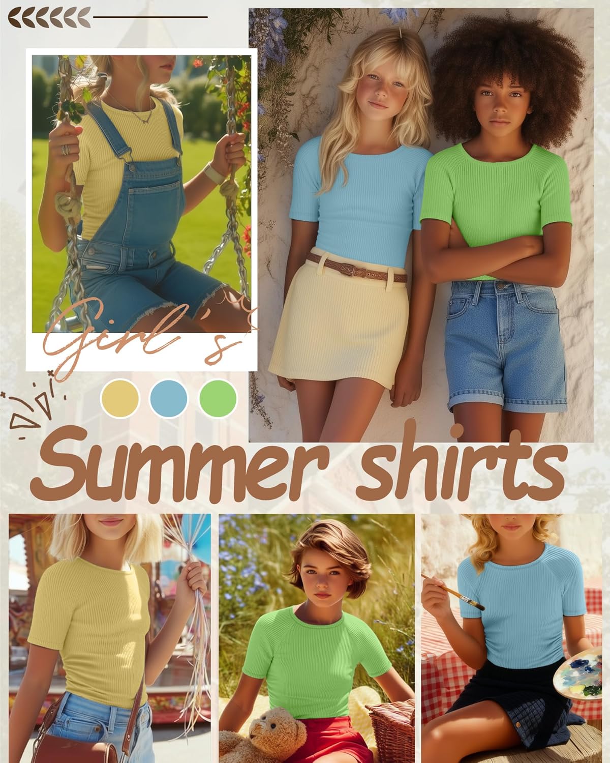 3 Pack Girls Short Sleeve Shirts Summer Slim Fit Crew Neck Tops Ribbed Knit Side Ruched Tees Basic Clothes for Kids - Image 4