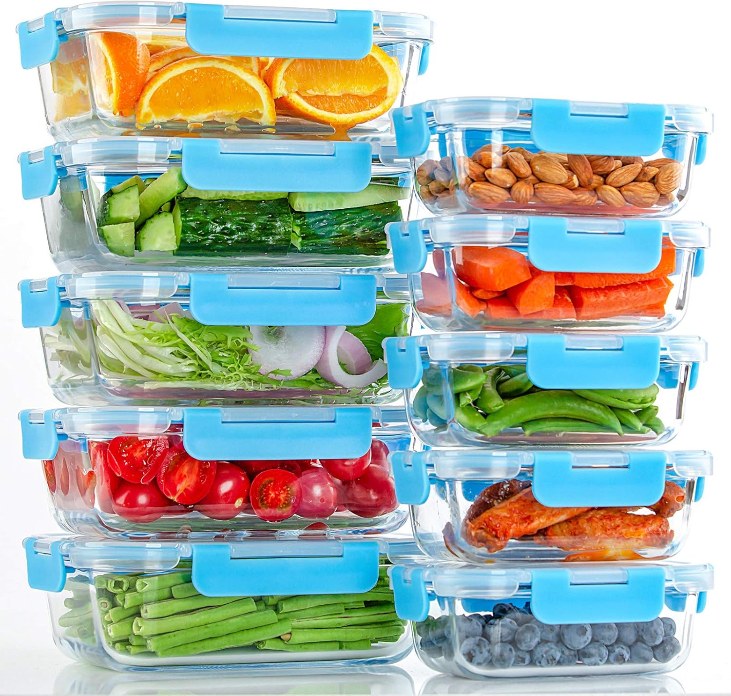 UMEIED 10 Pack Glass Food Storage Containers with Lids Leakproof, Airtight Glass Meal Prep Containers For Lunch, On The Go, Leftover, Dishwasher Safe