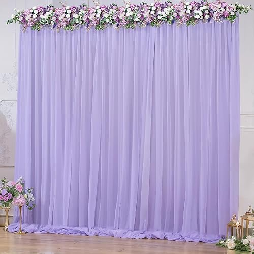 Cortina de telón de fondo de tul morado de 10 x 10 pies para fiestas, cortinas de fondo transparentes para bodas, baby shower, fiesta de cumpleaños,