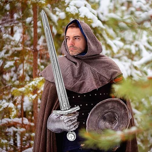 Miniatura 3 de Crusader Knight - Espada de juguete, espada de plástico de 27.5 pulgadas, accesorios de disfraz de guerrero medieval para Halloween, cosplay, LARP,