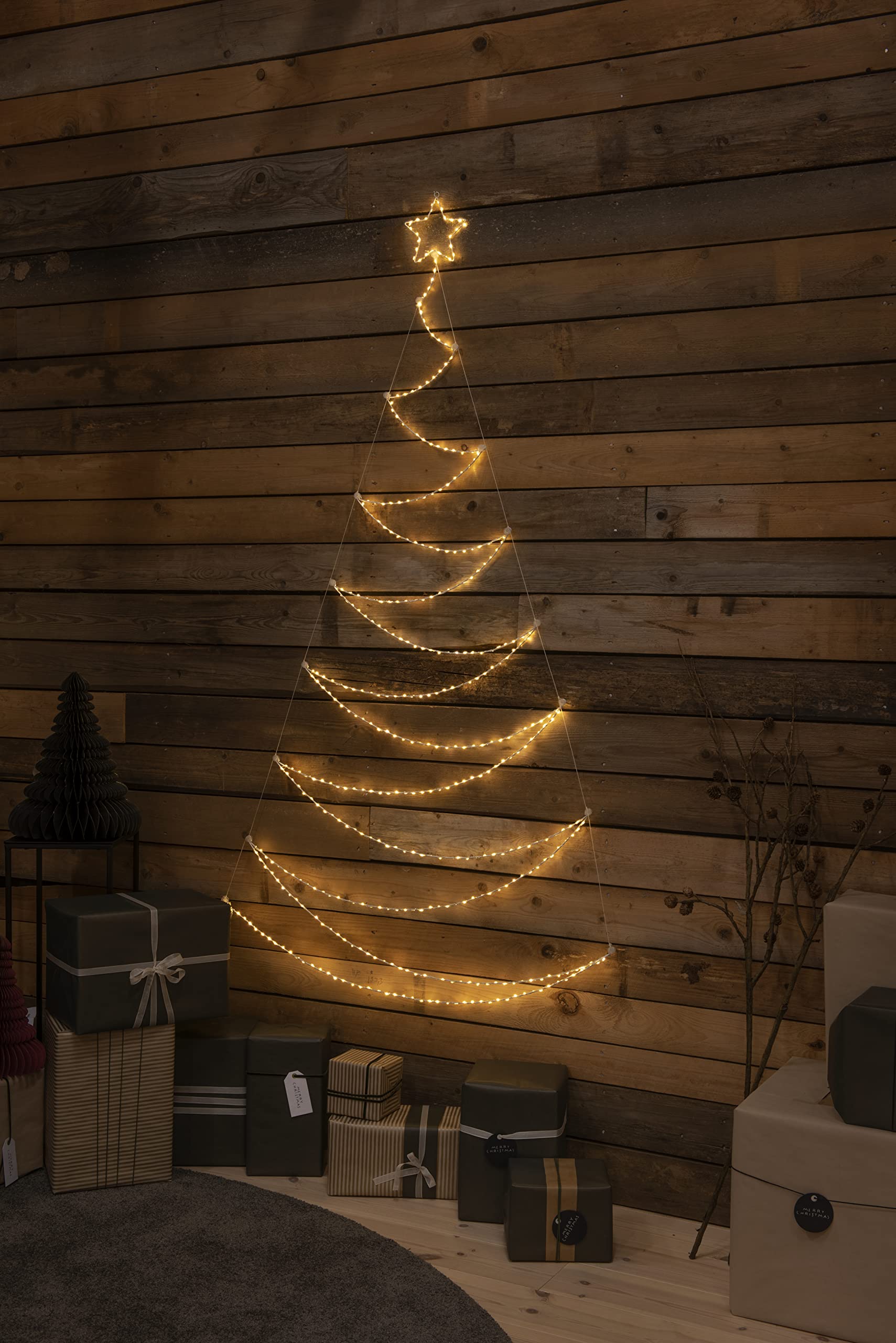 Konstsmide Albero di Natale a LED in metallo, bianco, 420 diodi ambra, 9 V, interno, 3,6 W, filo argentato, 3924-890