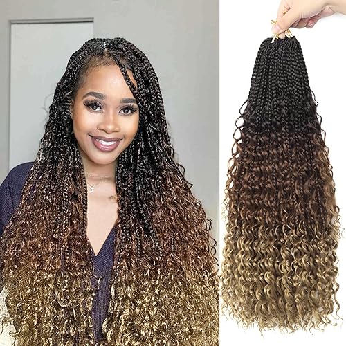 Vista 78 de Goddess Box Braids Crochet Hair With Curly Ends 18 Inch Bohomian Box Braids Crochet Braids 8 Packs 3X Crochet Braids Synthetic Braiding Hair 1B-4-30
