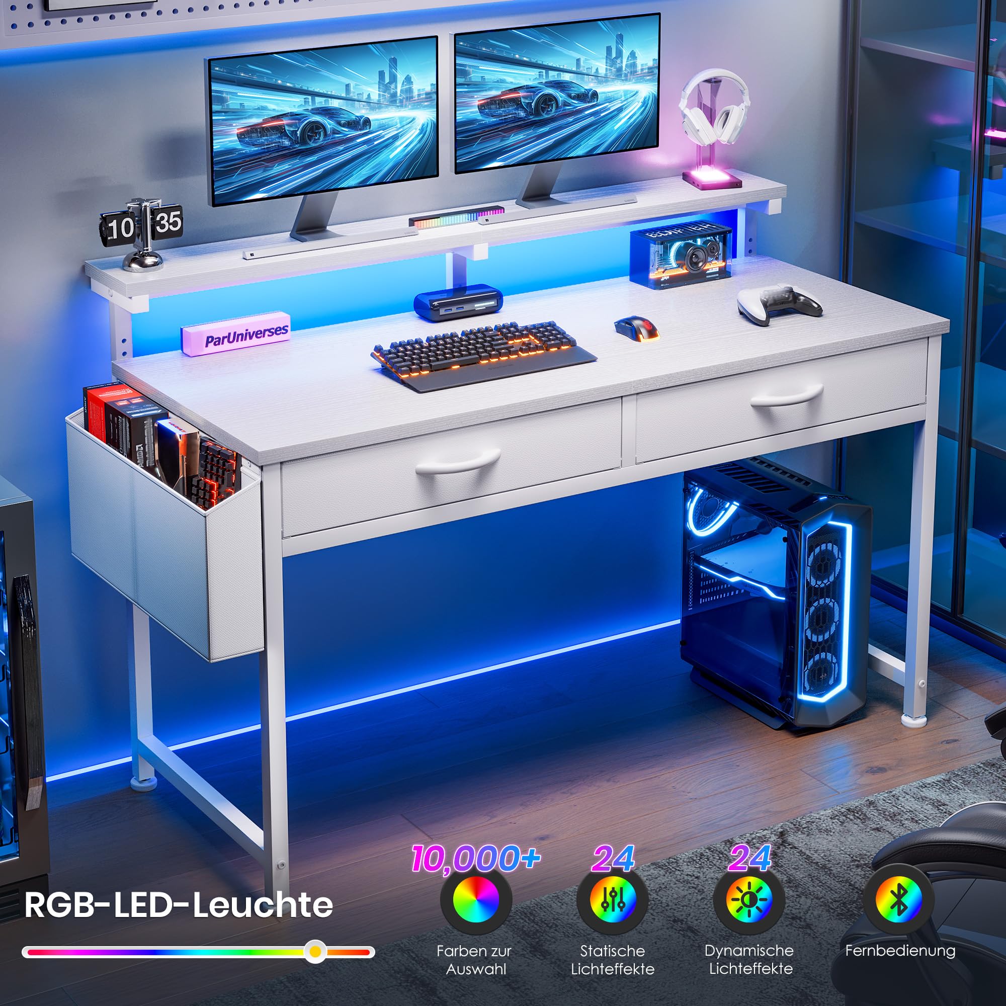 100 x 49.5 cm Schreibtisch mit LED für Studieren, Homeoffice, Gaming