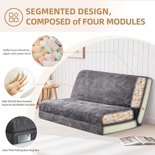 Miniatura 3 de Yojoker Sofá cama plegable con manta, colchón de piso completo para adultos, niños y mascotas, cama de piso Gaint con funda lavable para dormitorio,