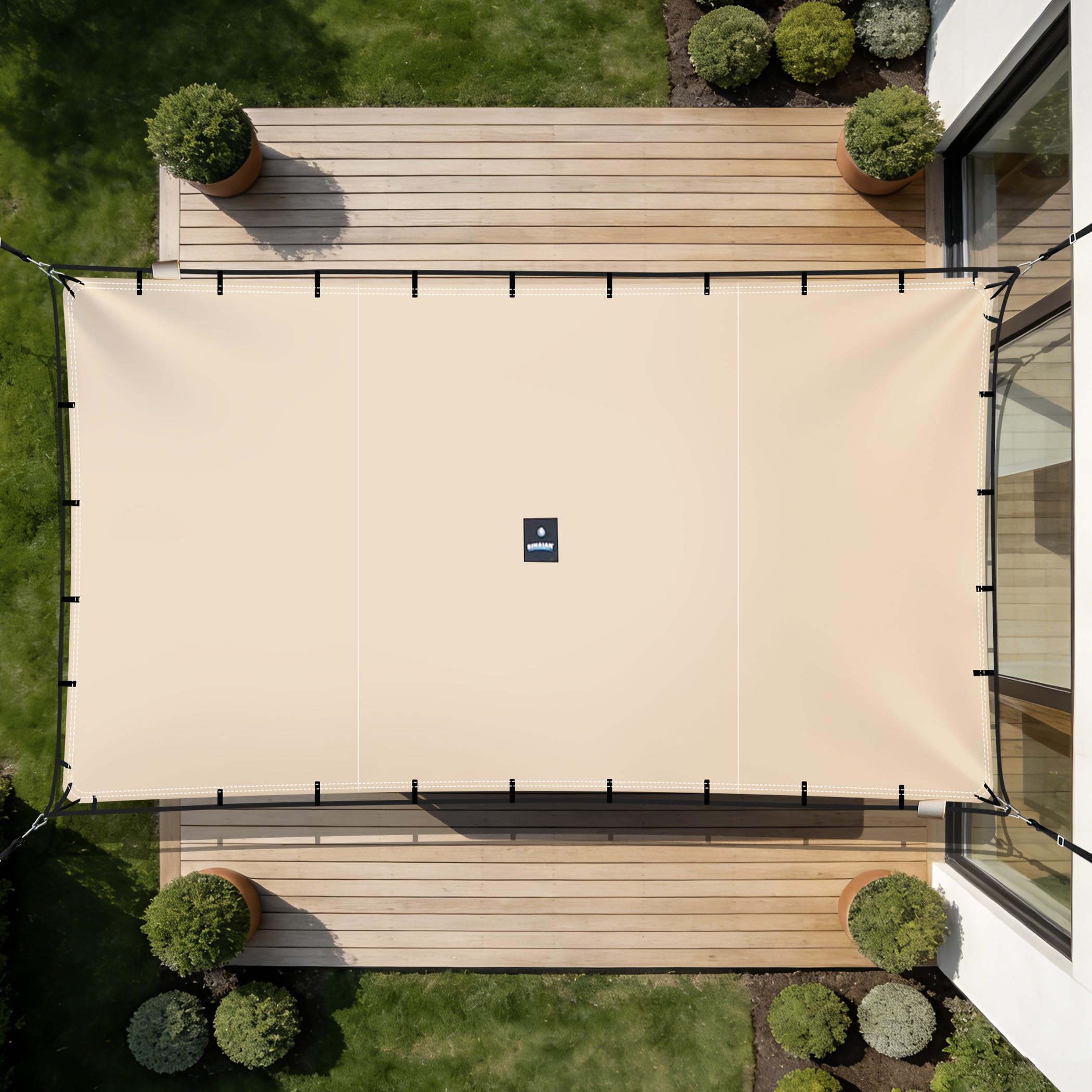 SIHAIAN Sun Shade Sail 11'x20' Waterproof Rectangle Double-Rope Shade Sail 500D Heavy Duty UV Block Sunshade Canopy for Backyards, Patios, Gardens, Outdoor Activities and Facility Beige