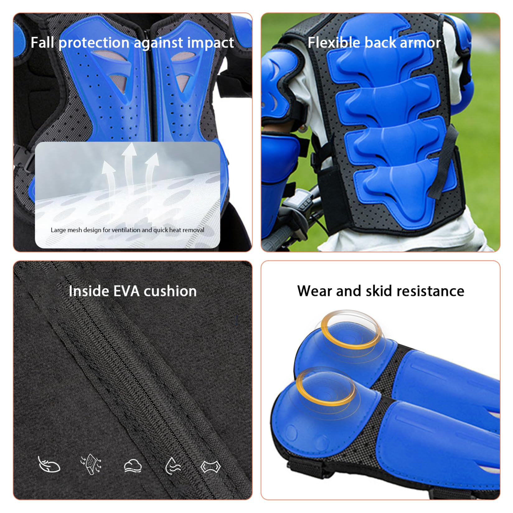 Armatura per corpi motocross per bambini armatura moto armatura protettiva regolabile per gli ingranaggi protettiva armatura resistente alla moto per skateboard bici, set blu 1