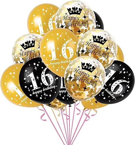 Miniatura 9 de SHUNTAI Globos de 60 cumpleaños negros y dorados para decoración de cumpleaños 60 para hombres y mujeres, globos de látex con confeti para