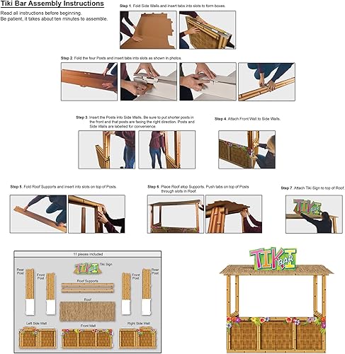 Miniatura 3 de Beistle 3-D Tiki Bar Prop - Pantalla grande de cartón corrugado Luau, 6 pies 11 pulgadas x 7 pies 3 pulgadas, decoración de fiesta de playa temática
