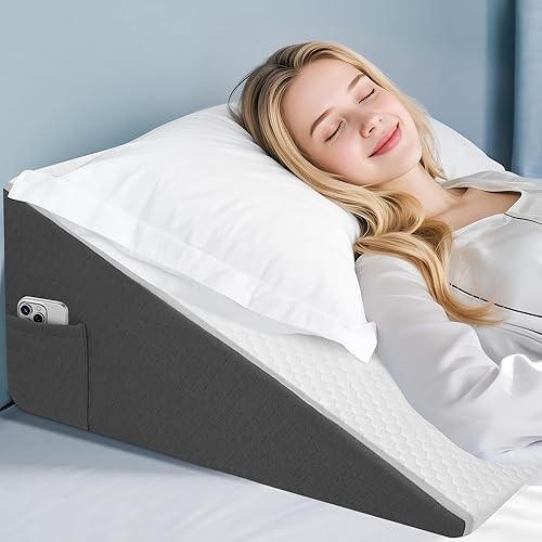 Almohada de cuña de cama de 12 pulgadas para dormir, leer y descansar, almohada inclinada de espuma viscoelástica refrescante para adultos mayores,