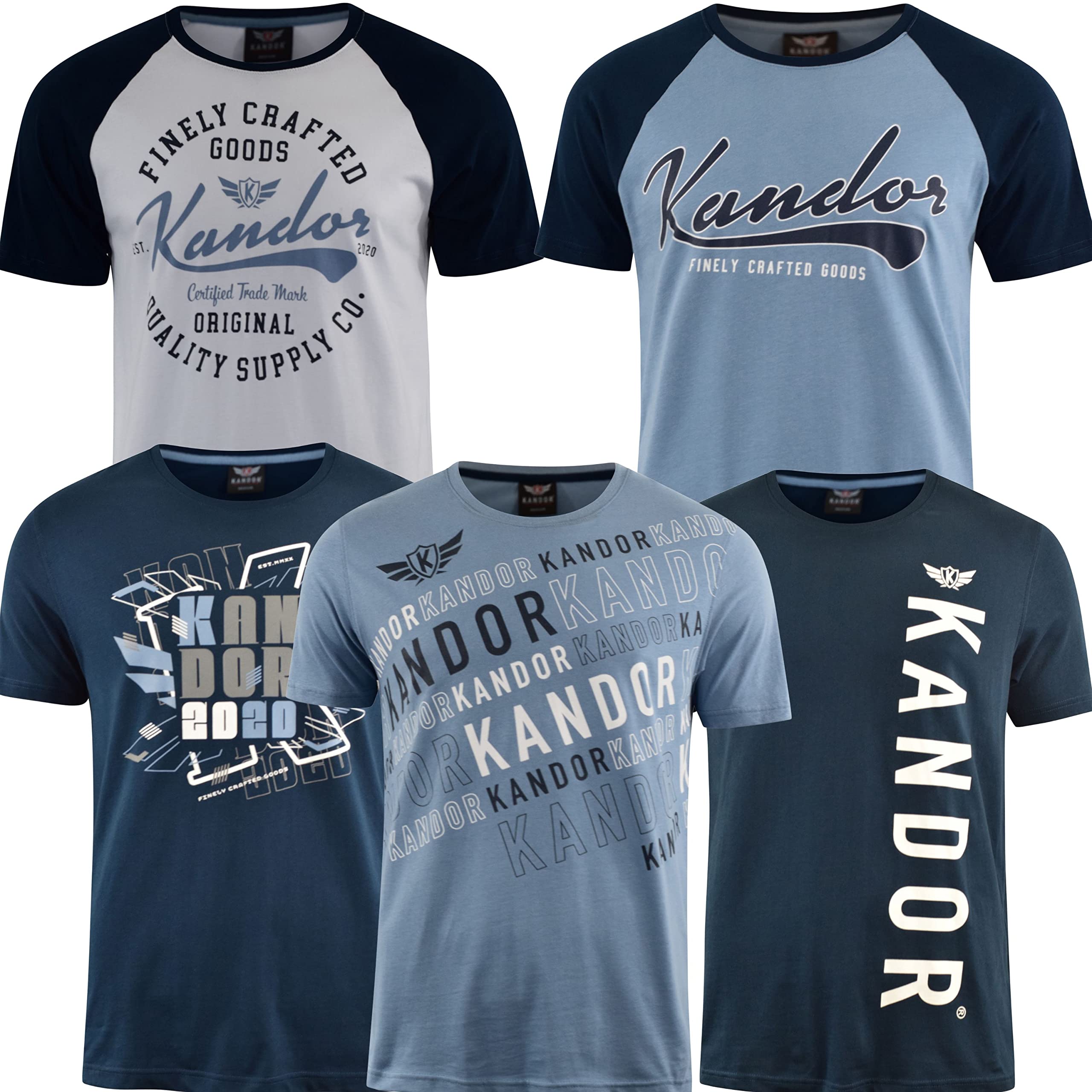 kandor Camisetas Magna Corta Hombre – Pack de 5, Camiseta Estampada con Cuello Redondo, 100% algodón Tops, Ropa de Verano para Hombres, Logo Trendy t-Shirt, Camisetas Originales