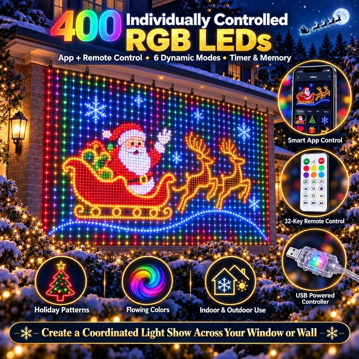 Tenda Luminosa Natale,Luci di Natale da Esterno Intelligente (3m*3m)
