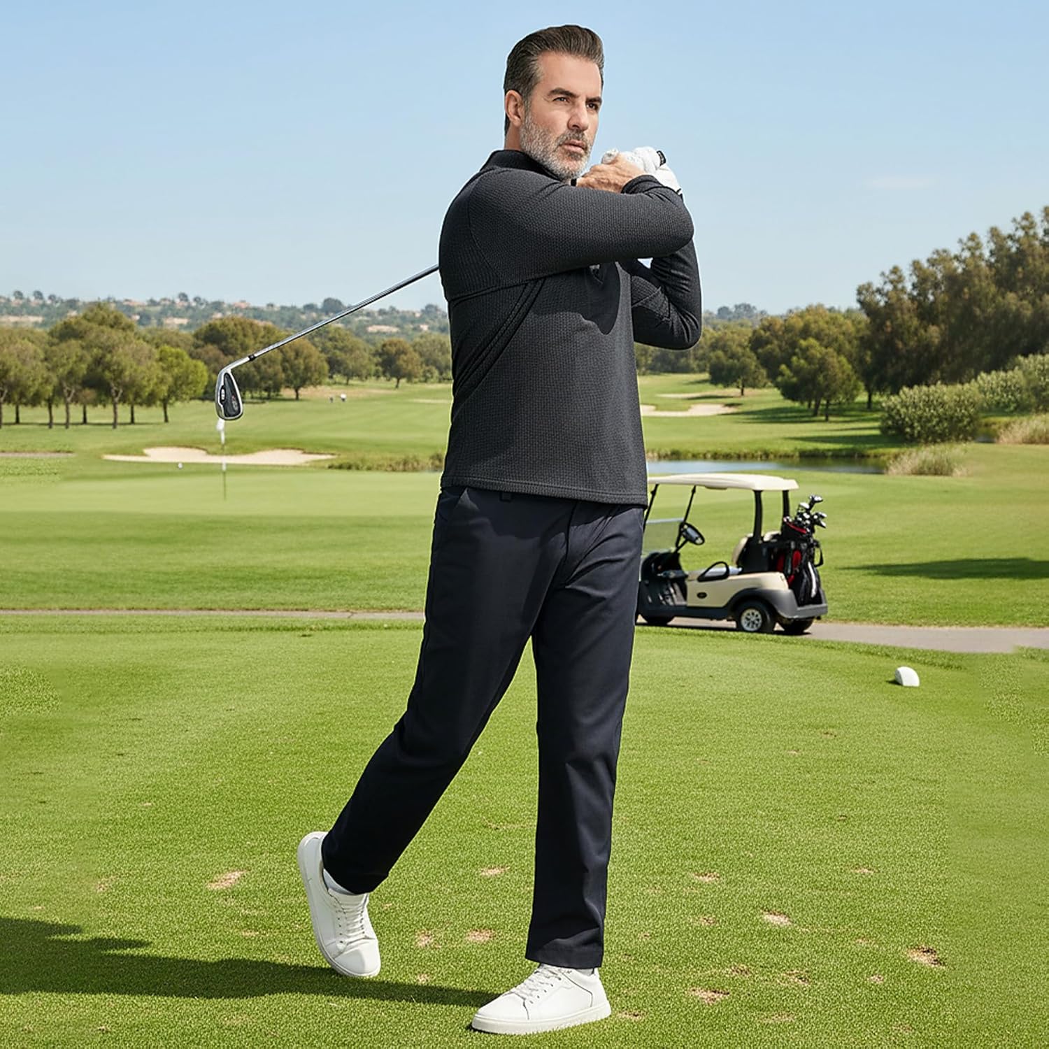 M MAELREG Mens Quarter Zip Pullover Golf Casual Fleece Lined Warmth Lightweight Stretch Mock Neck 1/4 Zip Sweatshirts for Men - Image 2