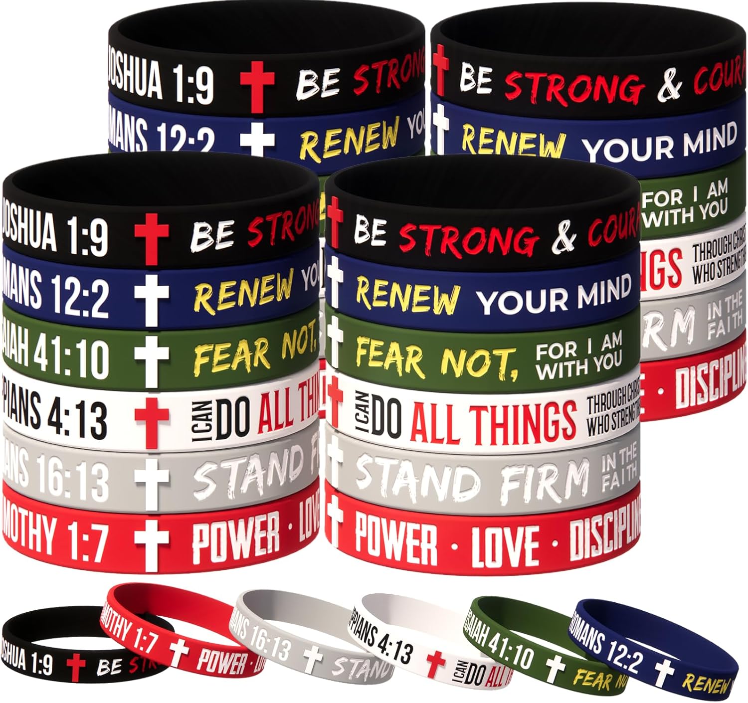 60pcs Bulk Christian Silicone Wristbands with Inspirational Bible Verse – Scripture Bracelets Church Gifts, Sunday School Prizes, Party Favors