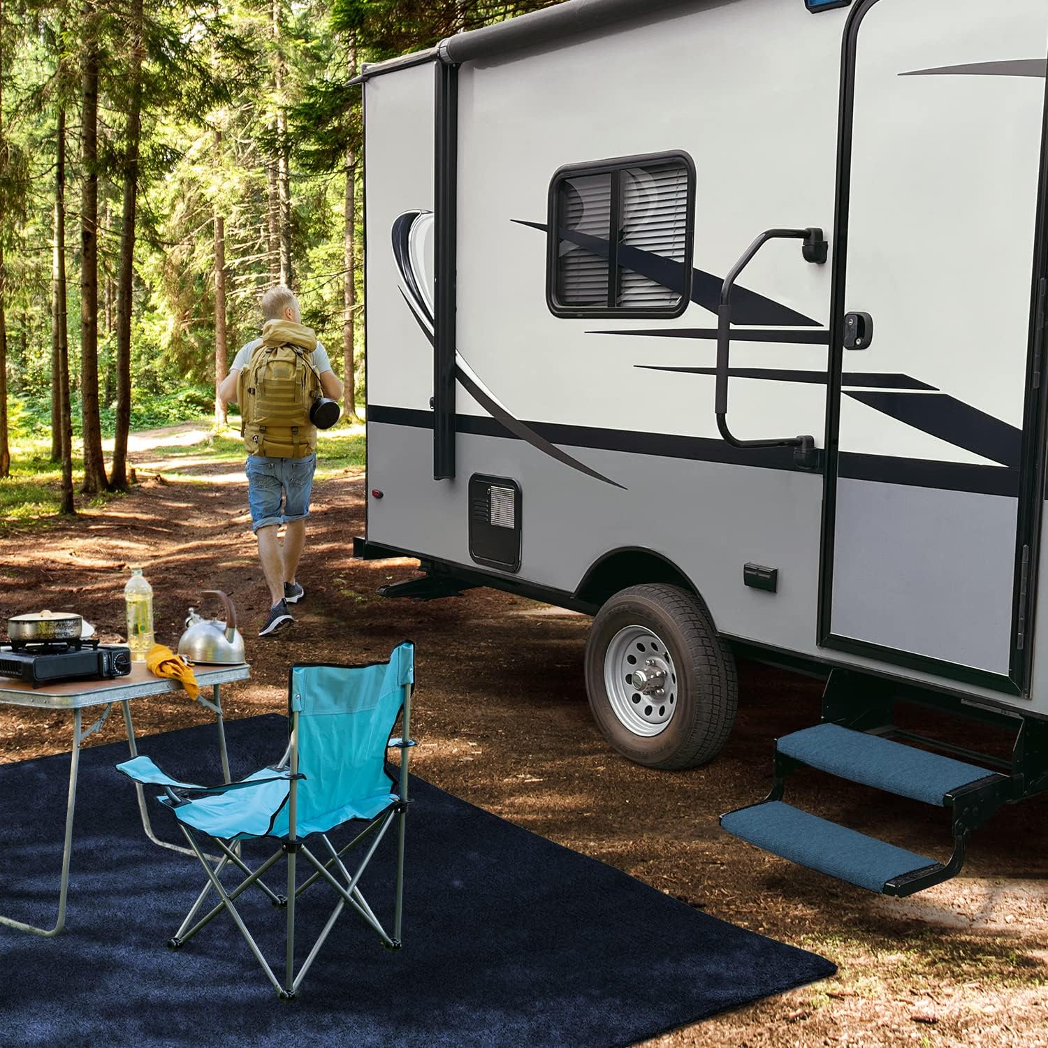 Prest-O-Fit 3-Pack 2-4108 Outrigger Radius XT RV Step Rug Atlantic Blue 22 in. Wide