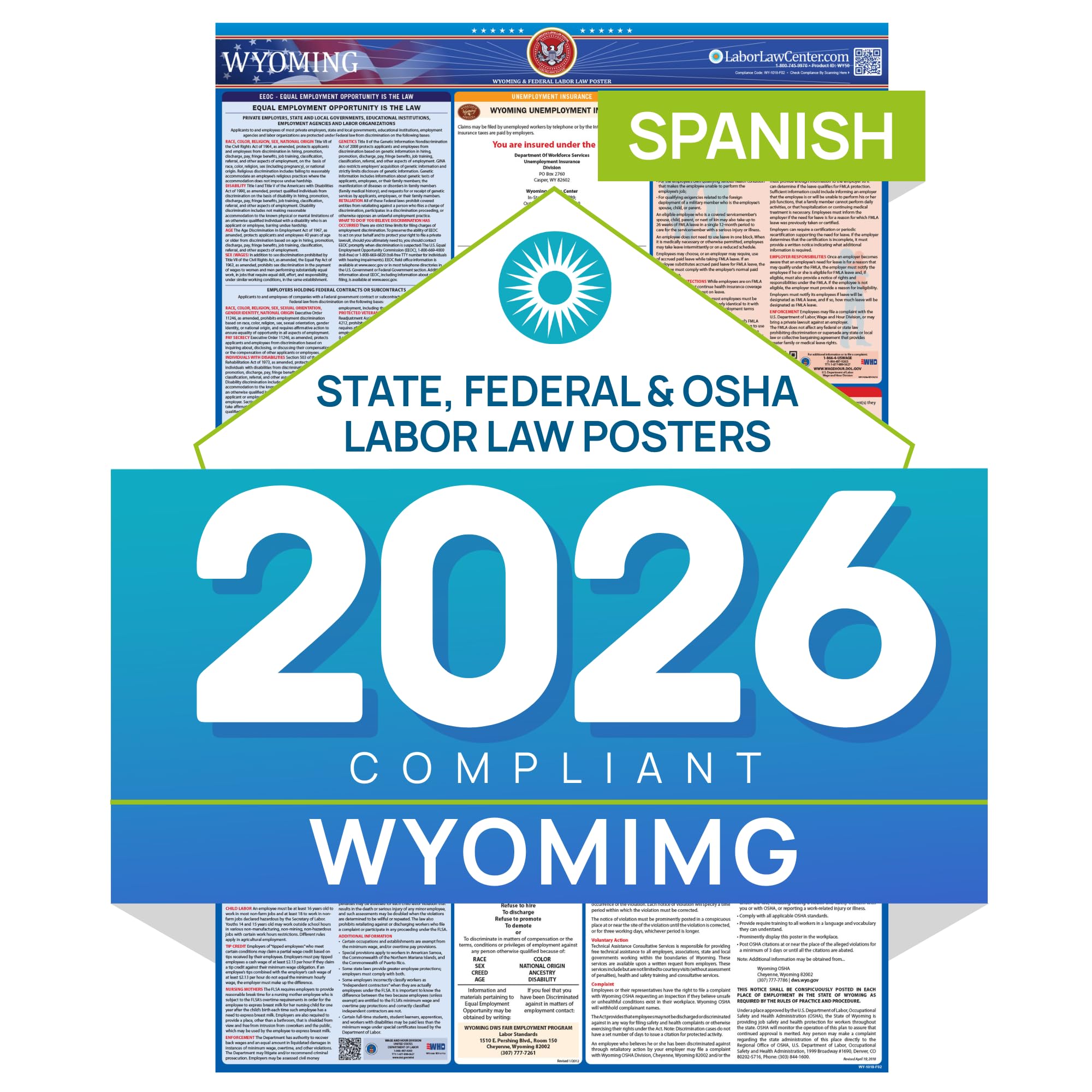 Labor Law Poster Wyoming 2026, Spanish, State, Federal Notices 26 x 39.5