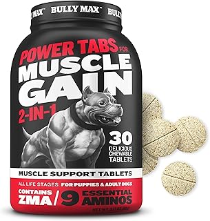 2-in-1 Muscle Builder Power Tabs for Puppies & Adult Dogs - Puppy & Dog Vitamins for Muscle Gain & Growth - Multivitamin Supplements for All Breeds & Ages - 30 Chewable Tablets