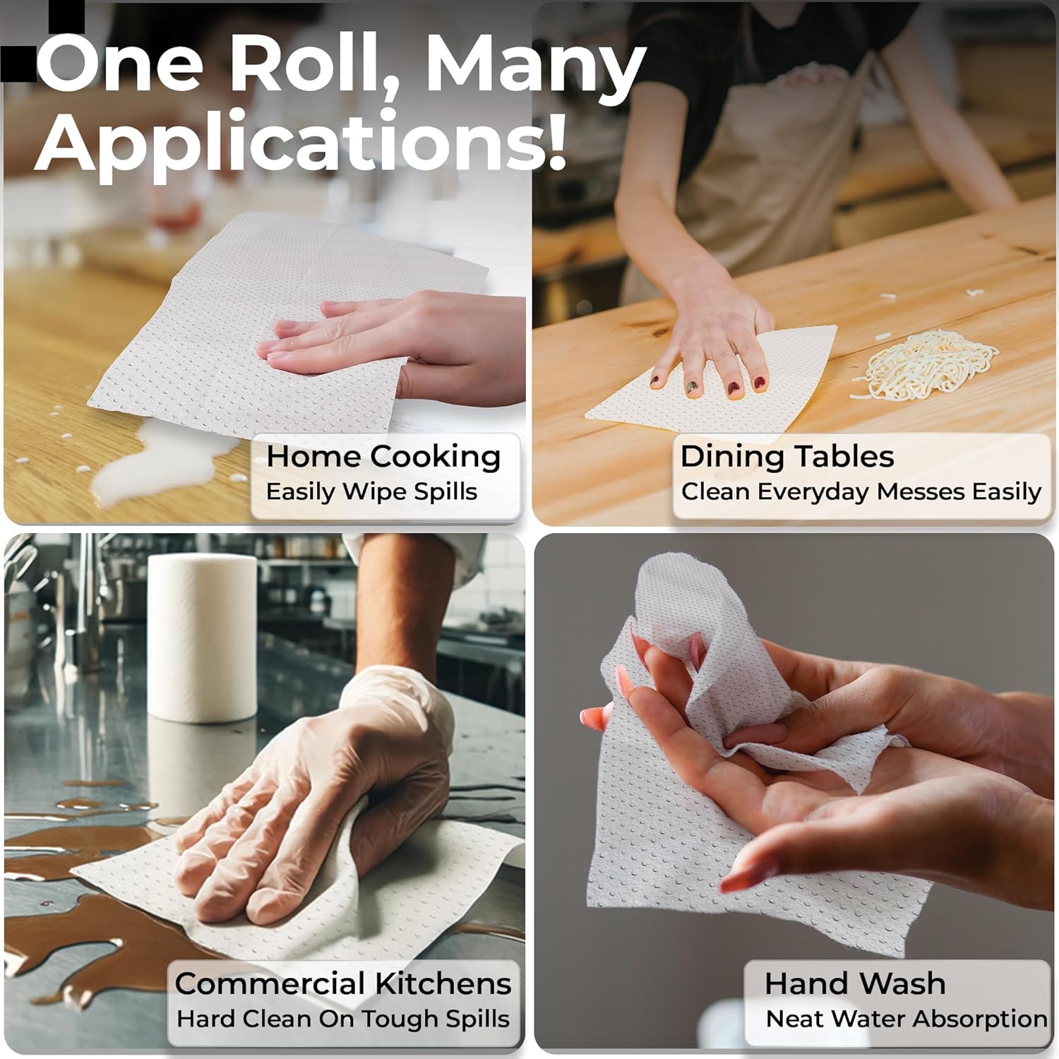 Restaurantware Paper Towel 12 Roll Case 600' 1-Ply White Paper Towel Roll Non-Perforated Absorbent Commercial Universal Core Kitchen Restroom Use